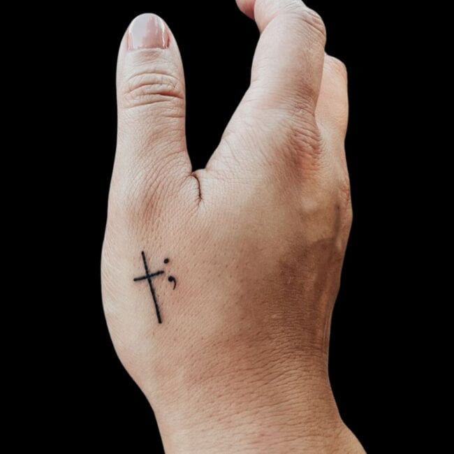 Semicolon Cross Tattoo